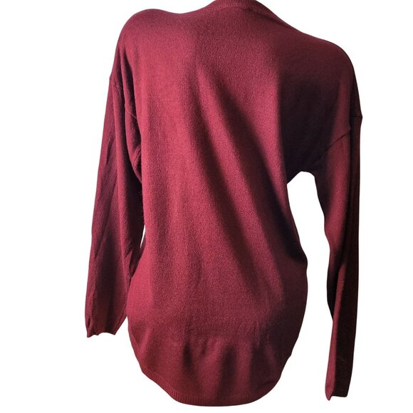 Mine ~ Burgundy Zip Accent Oversized Knit Sweater With Curved Hem & Side Details - Picture 3 of 12
